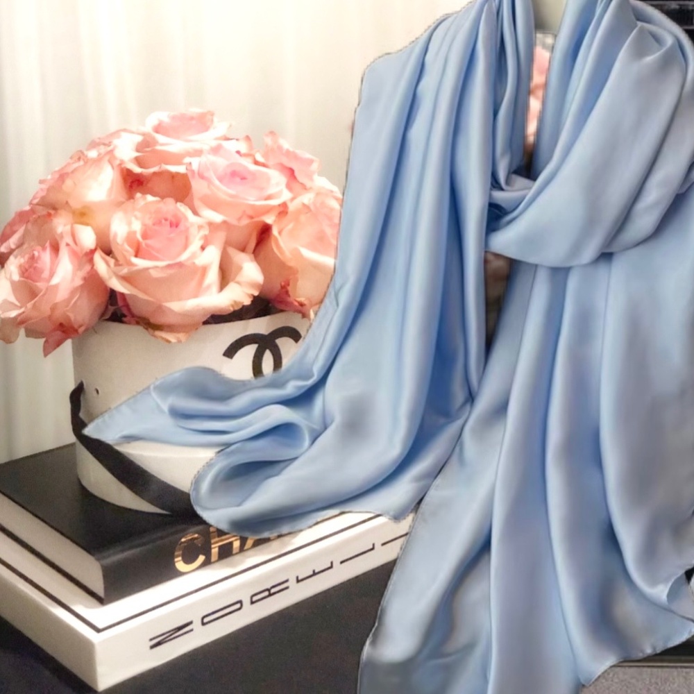 Ice Blue 100% SILK SATIN Large Shawl Cover Up Evening Wrap Wedding Scarf Gift